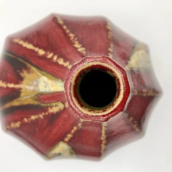 Studio Pottery Glazed Gourd Vase Chinese Oxblood Flambé Style Signed On Bottom